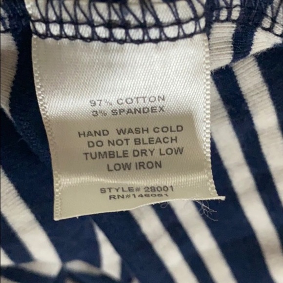 Monteau Striped 3/4 Sleeve Casual Top Navy with Pale Pink Ringer Piping at Hem - Picture 4 of 4